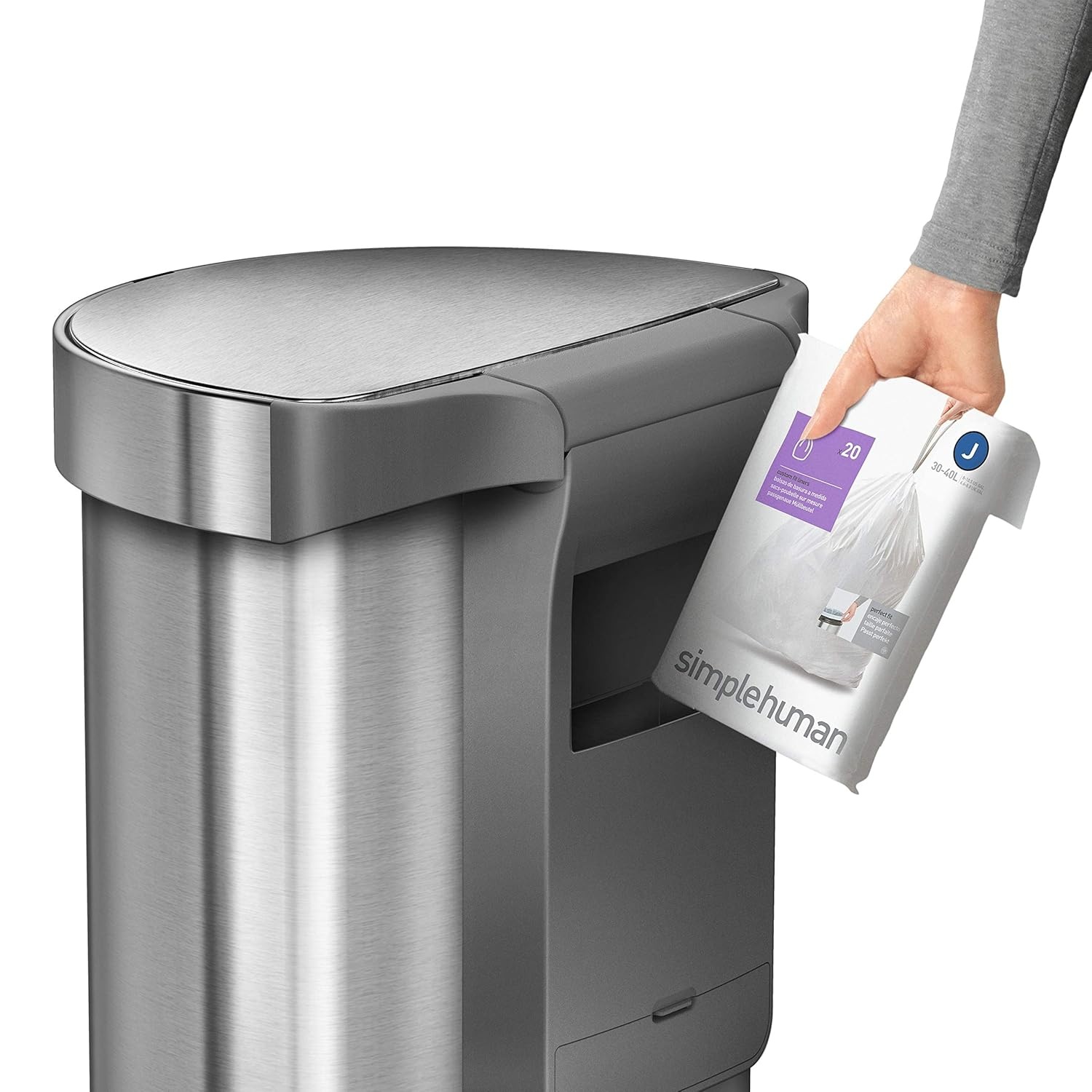 image:imagesimplehuman SemiRound Step Can 60L 159 Gallon LargeCapacity Kitchen Trash Can Liner Rim Liner Pocket 150000Step Pedal Lid Shox Silent Close Brushed Stainless SteelBrushed