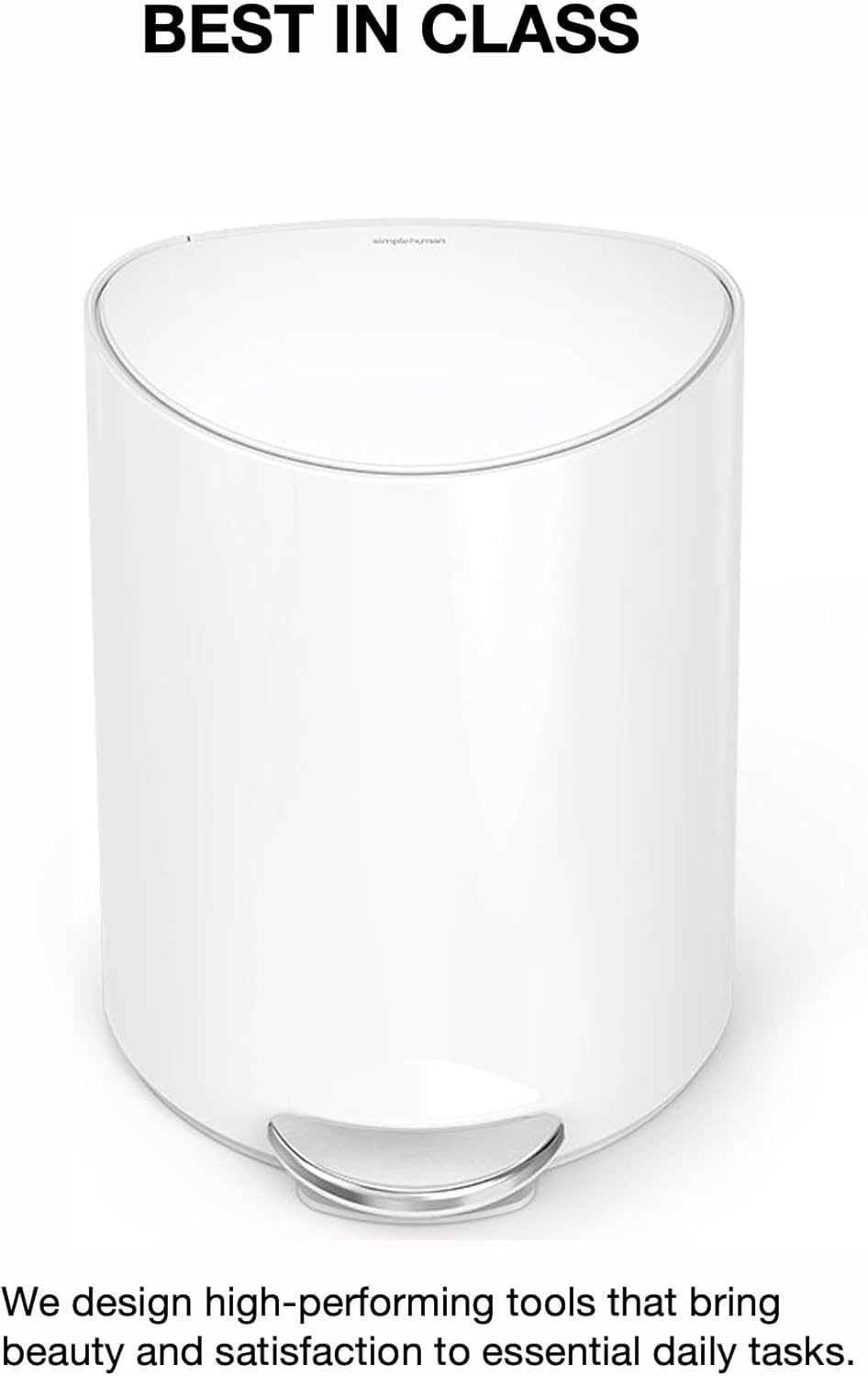 image:imagesimplehuman SemiRound Step Can 6L 16 Gallon Bathroom Trash Can Liner Pocket Sleek Internal Hinge 150000Step Pedal Lid Shox Silent Close White SteelWhite Steel