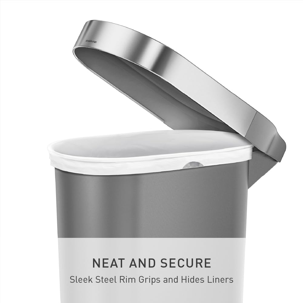 image:imagesimplehuman Slim Step Can 40L 106 Gallon Kitchen Trash Can Stainless Steel Liner Rim 150000Step Pedal Lid Shox Silent Close Grey PlasticGray