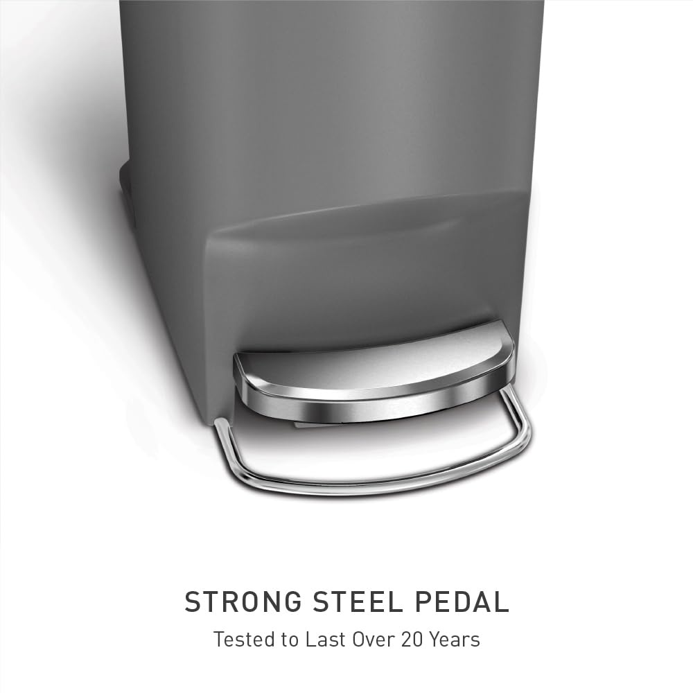 image:imagesimplehuman Slim Step Can 40L 106 Gallon Kitchen Trash Can Stainless Steel Liner Rim 150000Step Pedal Lid Shox Silent Close Grey PlasticGray