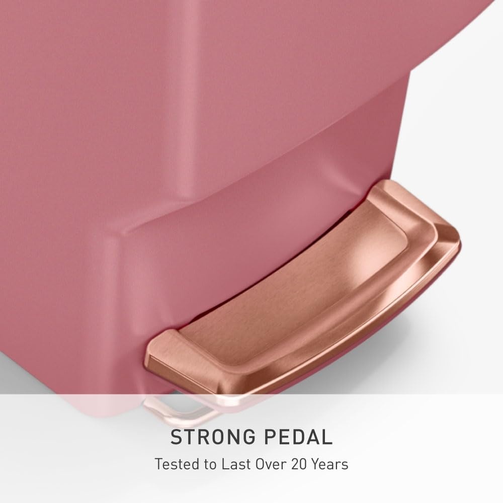 image:imagesimplehuman Slim Step Can 40L 106 Gallon SpaceEfficient Kitchen Trash Can Studio Edition PetProof Slide Lock 150000Step Pedal Wheels Blush PlasticBlush