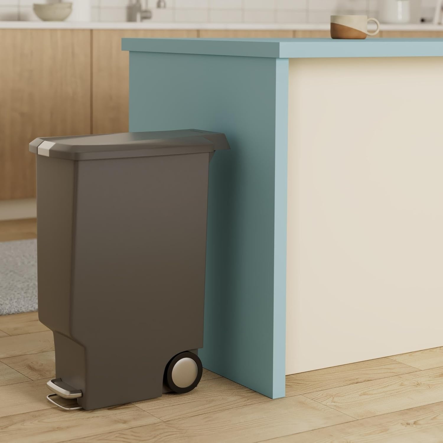 image:imagesimplehuman Slim Step Can 40L 106 Gallon SpaceEfficient Kitchen Trash Can Studio Edition PetProof Slide Lock 150000Step Pedal Wheels Blush PlasticGray