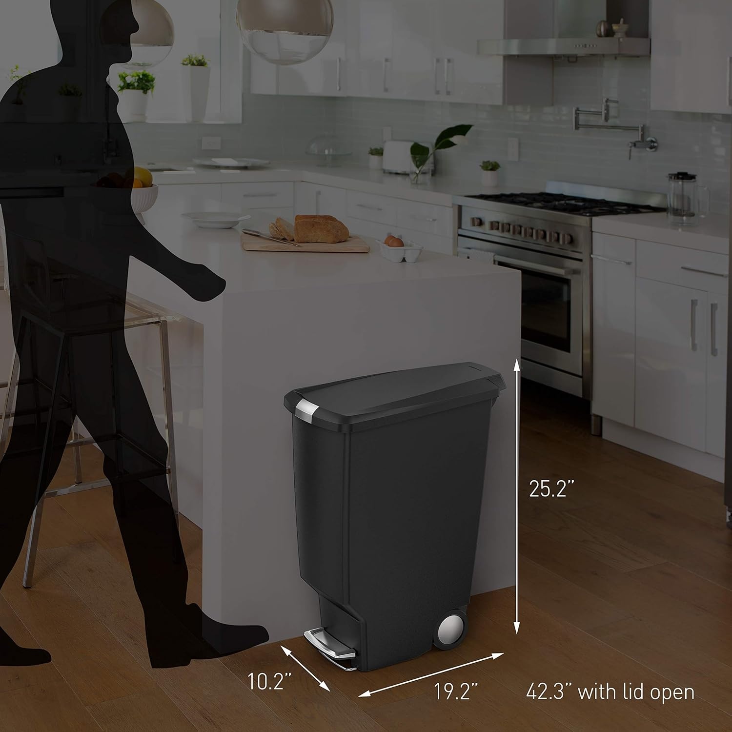 image:imagesimplehuman Slim Step Can 40L 106 Gallon SpaceEfficient Kitchen Trash Can Studio Edition PetProof Slide Lock 150000Step Pedal Wheels Blush PlasticGray