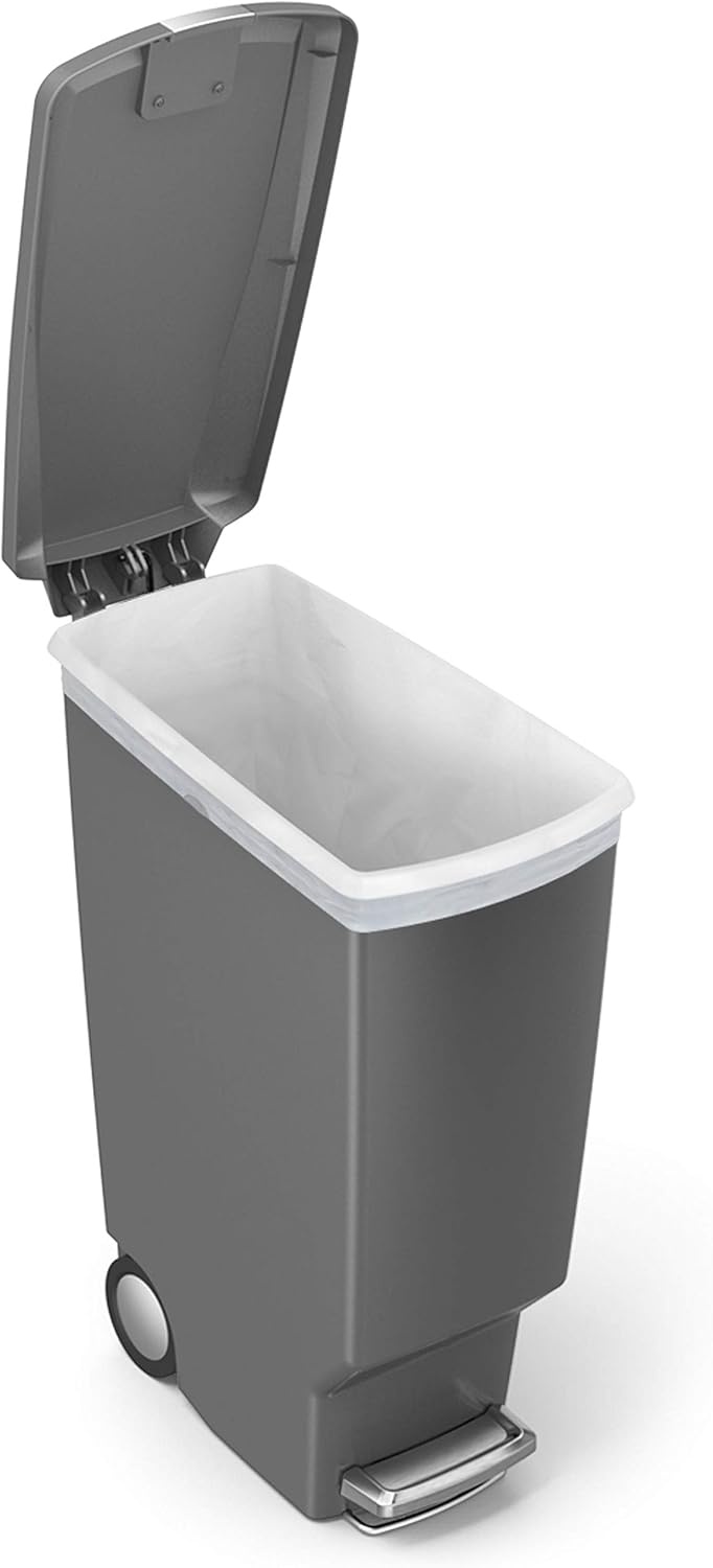 image:imagesimplehuman Slim Step Can 40L 106 Gallon SpaceEfficient Kitchen Trash Can Studio Edition PetProof Slide Lock 150000Step Pedal Wheels Blush PlasticGray