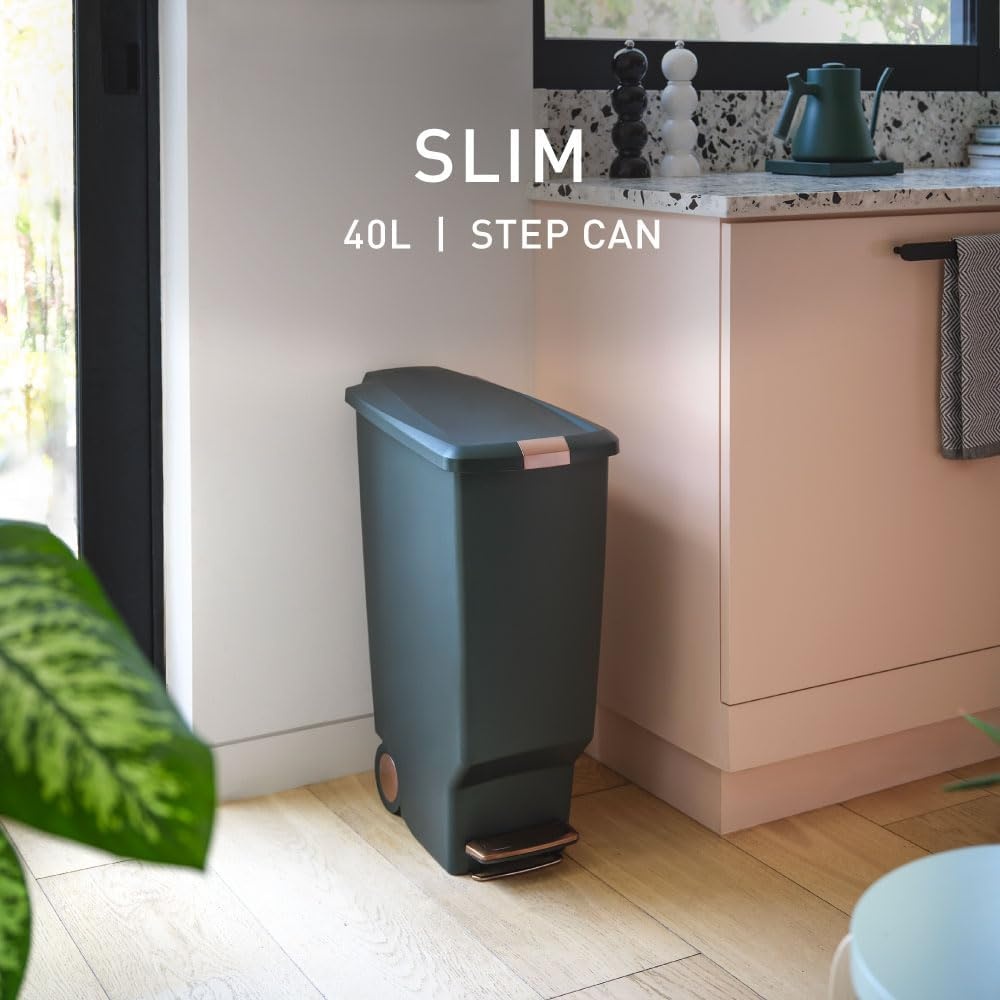 image:imagesimplehuman Slim Step Can 40L 106 Gallon SpaceEfficient Kitchen Trash Can Studio Edition PetProof Slide Lock 150000Step Pedal Wheels Blush PlasticHunter