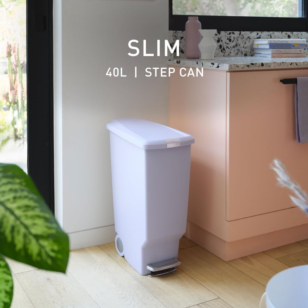 image:imagesimplehuman Slim Step Can 40L 106 Gallon SpaceEfficient Kitchen Trash Can Studio Edition PetProof Slide Lock 150000Step Pedal Wheels Blush PlasticLilac