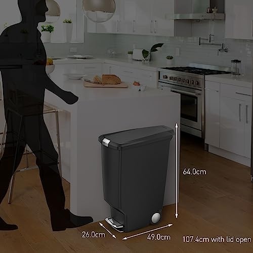 image:imagesimplehuman Slim Step Can 40L 106 Gallon SpaceEfficient Kitchen Trash Can Studio Edition PetProof Slide Lock 150000Step Pedal Wheels Blush PlasticWhite