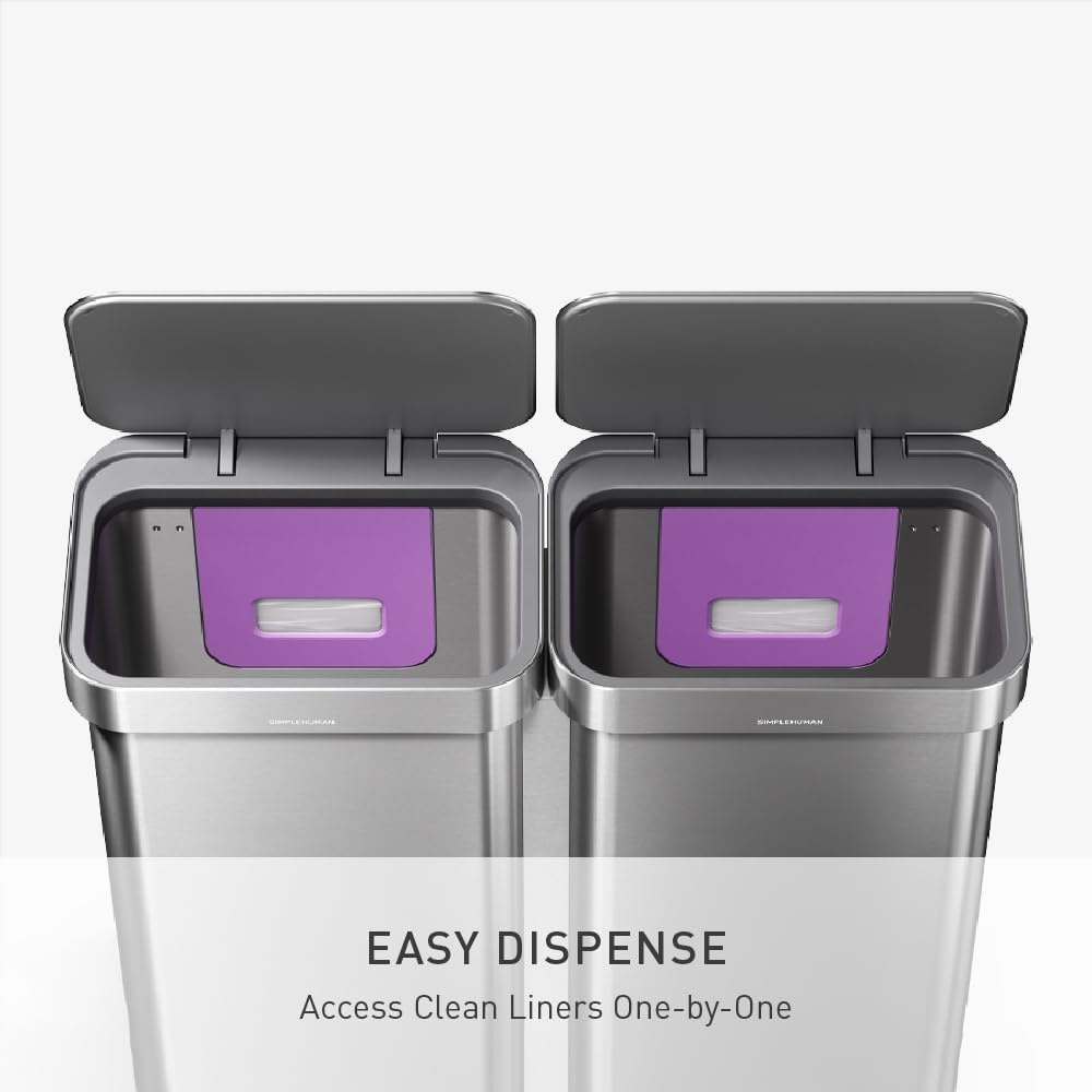 image:imagesimplehuman Step Recycler 90L 238 Gallon Dual Compartment Kitchen Trash Can 150000Step Steel Pedal Lid Shox Technology Liner Rim System Liner Pocket Brushed Stainless Steel90L