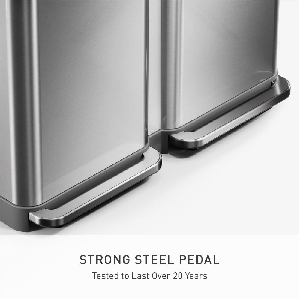 image:imagesimplehuman Step Recycler 90L 238 Gallon Dual Compartment Kitchen Trash Can 150000Step Steel Pedal Lid Shox Technology Liner Rim System Liner Pocket Brushed Stainless Steel90L