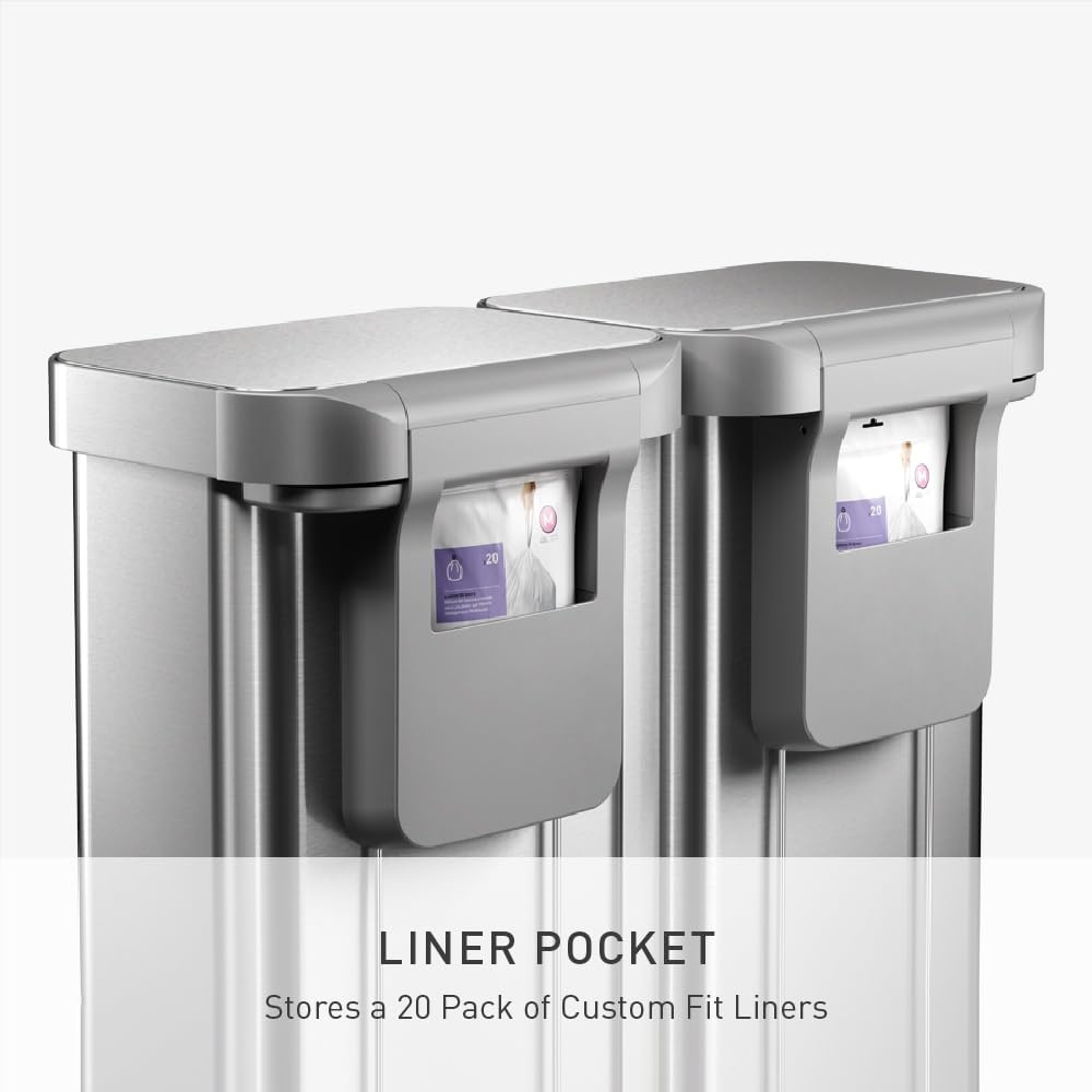 image:imagesimplehuman Step Recycler 90L 238 Gallon Dual Compartment Kitchen Trash Can 150000Step Steel Pedal Lid Shox Technology Liner Rim System Liner Pocket Brushed Stainless Steel90L