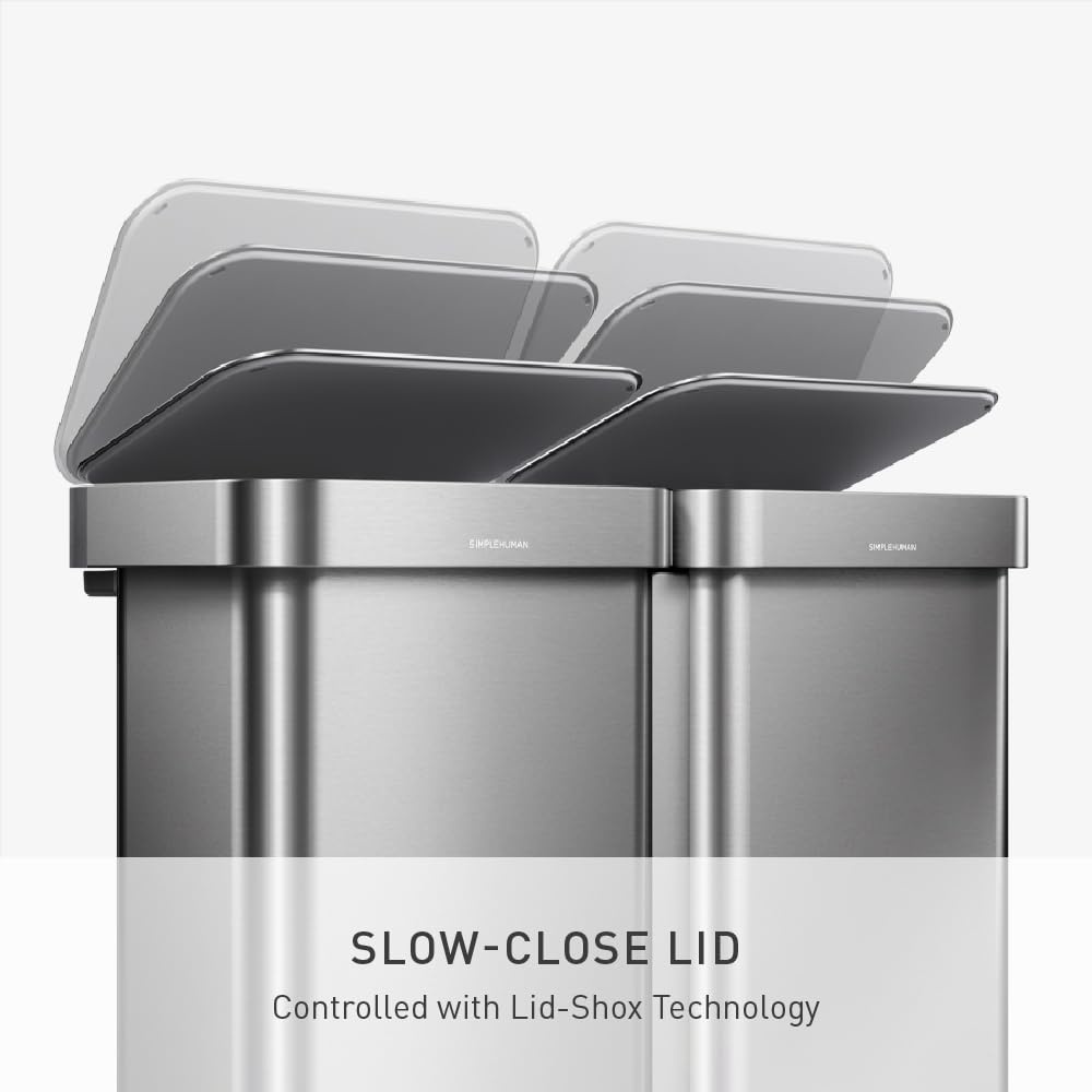 image:imagesimplehuman Step Recycler 90L 238 Gallon Dual Compartment Kitchen Trash Can 150000Step Steel Pedal Lid Shox Technology Liner Rim System Liner Pocket Brushed Stainless Steel90L