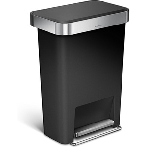 simplehuman 45 Liter / 12 Gallon Rectangular Kitchen Step Trash Can with Soft-Close Lid, Grey Plastic(Black)