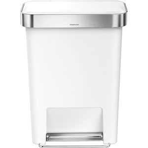 simplehuman 45 Liter / 12 Gallon Rectangular Kitchen Step Trash Can with Soft-Close Lid, Grey Plastic(White)