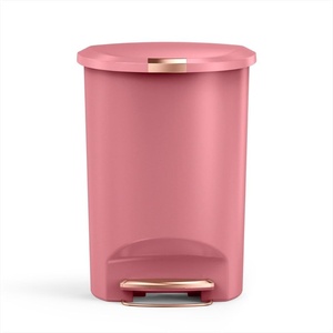 simplehuman 50 Liter / 13 Gallon Semi-Round Kitchen Step Trash Can with Secure Slide Lock, Black Plastic(Blush)
