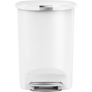 simplehuman 50 Liter / 13 Gallon Semi-Round Kitchen Step Trash Can with Secure Slide Lock, Black Plastic(White)