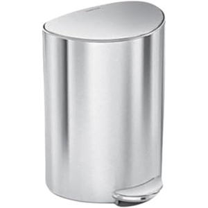 simplehuman Semi-Round Step Can, 6L / 1.6 Gallon Bathroom Trash Can, Liner Pocket®, Sleek Internal Hinge, 150,000-Step Pedal, Lid Shox® Silent Close, White Steel(Brushed Stainless Steel)