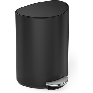 simplehuman Semi-Round Step Can, 6L / 1.6 Gallon Bathroom Trash Can, Liner Pocket®, Sleek Internal Hinge, 150,000-Step Pedal, Lid Shox® Silent Close, White Steel(Matte Black)